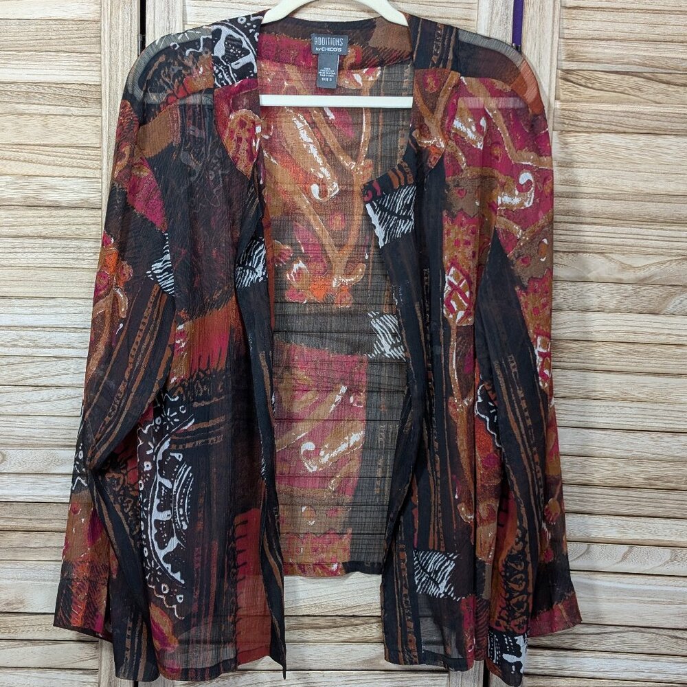 Additions by Chico's Kimono Bohemian Sheer Open Front Size 3 - Picture 2 of 12